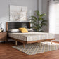 Jarlan Modern and Contemporary Transitional Charcoal Fabric Upholstered and Walnut Brown Finished Wood King Size Platform Bed FredCo