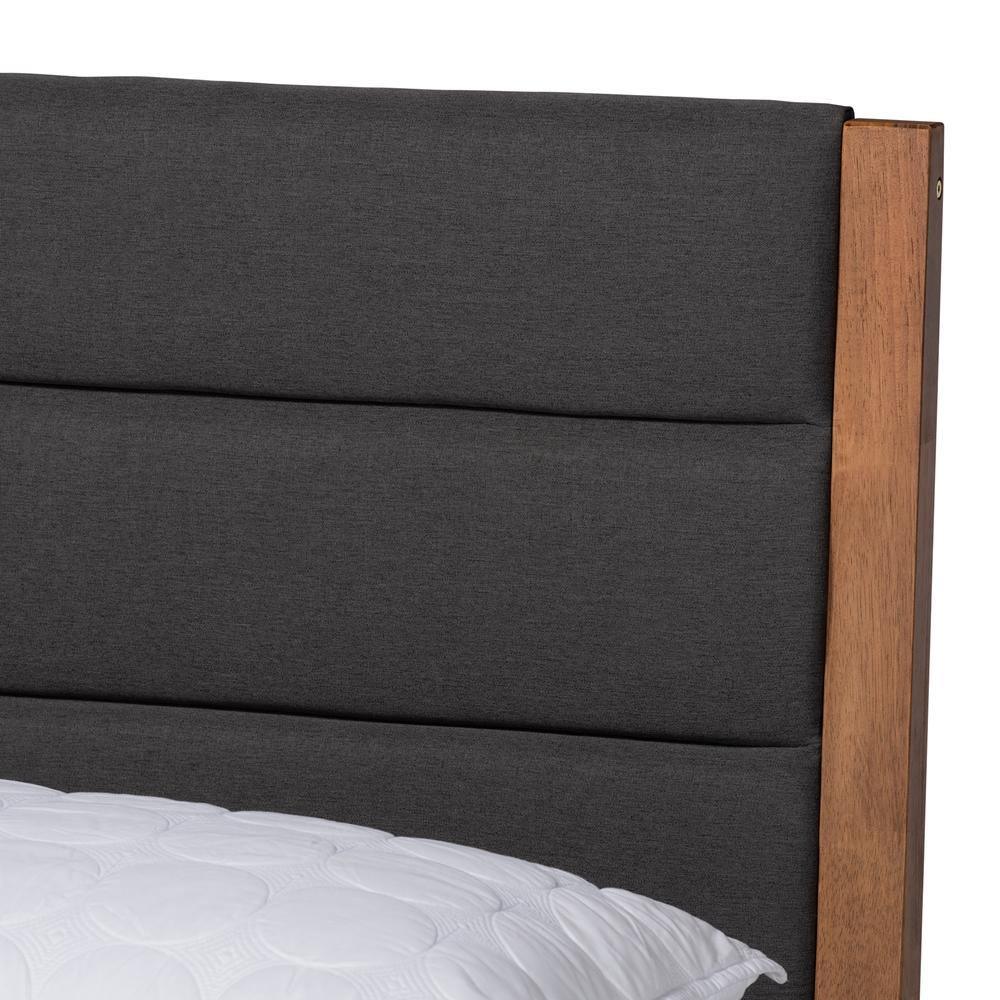 Jarlan Modern and Contemporary Transitional Charcoal Fabric Upholstered and Walnut Brown Finished Wood King Size Platform Bed FredCo