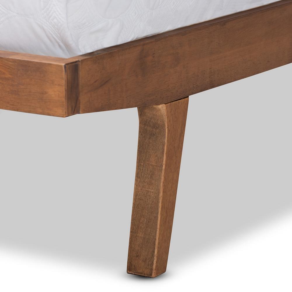 Jarlan Modern and Contemporary Transitional Grey Fabric Upholstered and Walnut Brown Finished Wood Full Size Platform Bed FredCo