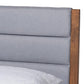 Jarlan Modern and Contemporary Transitional Grey Fabric Upholstered and Walnut Brown Finished Wood Full Size Platform Bed FredCo
