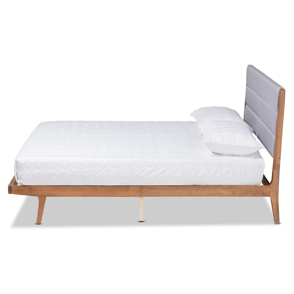 Jarlan Modern and Contemporary Transitional Grey Fabric Upholstered and Walnut Brown Finished Wood King Size Platform Bed FredCo