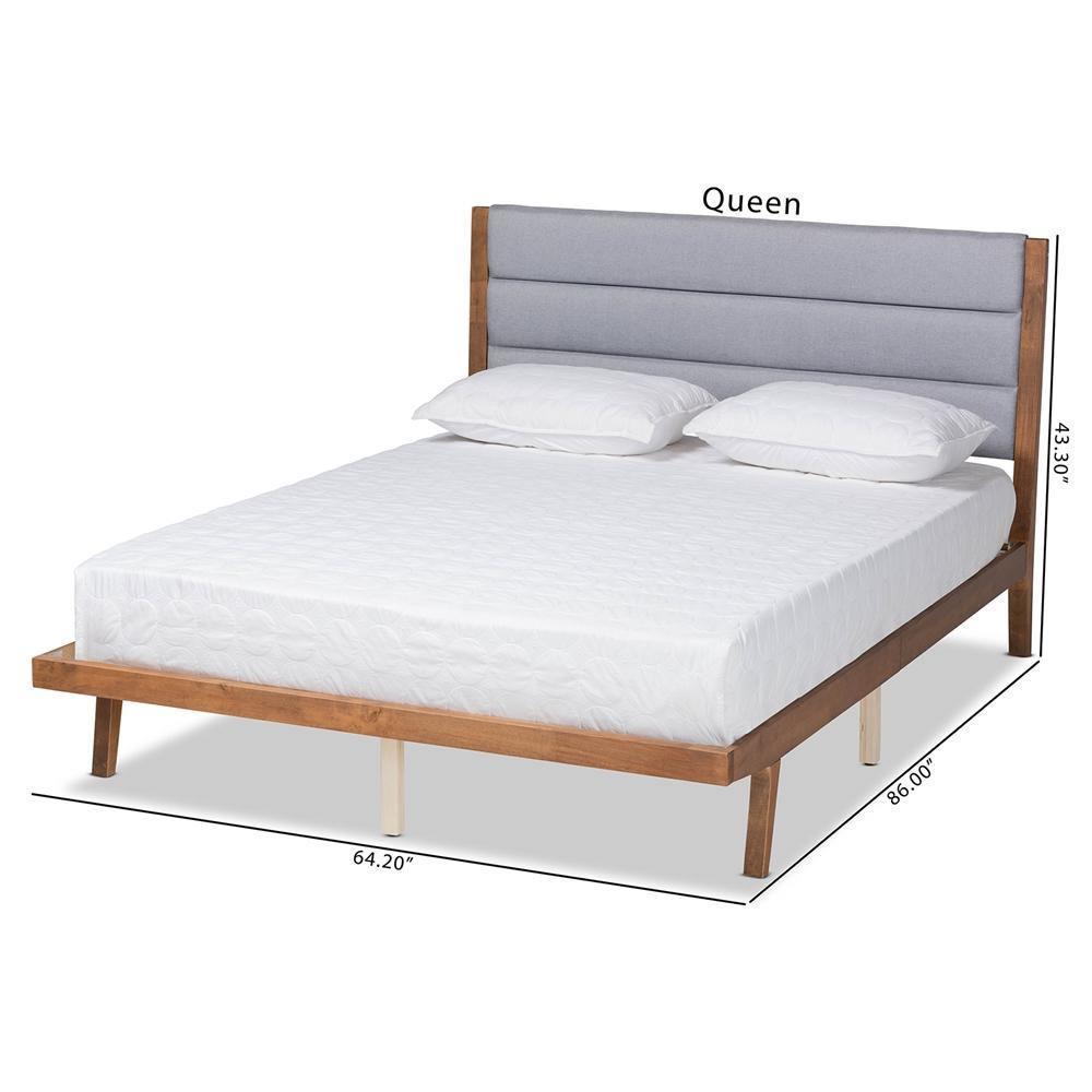 Jarlan Modern and Contemporary Transitional Grey Fabric Upholstered and Walnut Brown Finished Wood King Size Platform Bed FredCo