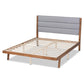 Jarlan Modern and Contemporary Transitional Grey Fabric Upholstered and Walnut Brown Finished Wood Queen Size Platform Bed FredCo