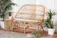 Jayden Modern Bohemian White Fabric Upholstered and Natural Brown Finished Rattan Loveseat FredCo