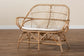 Jayden Modern Bohemian White Fabric Upholstered and Natural Brown Finished Rattan Loveseat FredCo