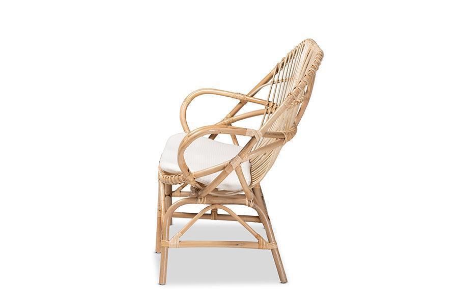 Jayden Modern Bohemian White Fabric Upholstered and Natural Brown Finished Rattan Loveseat FredCo