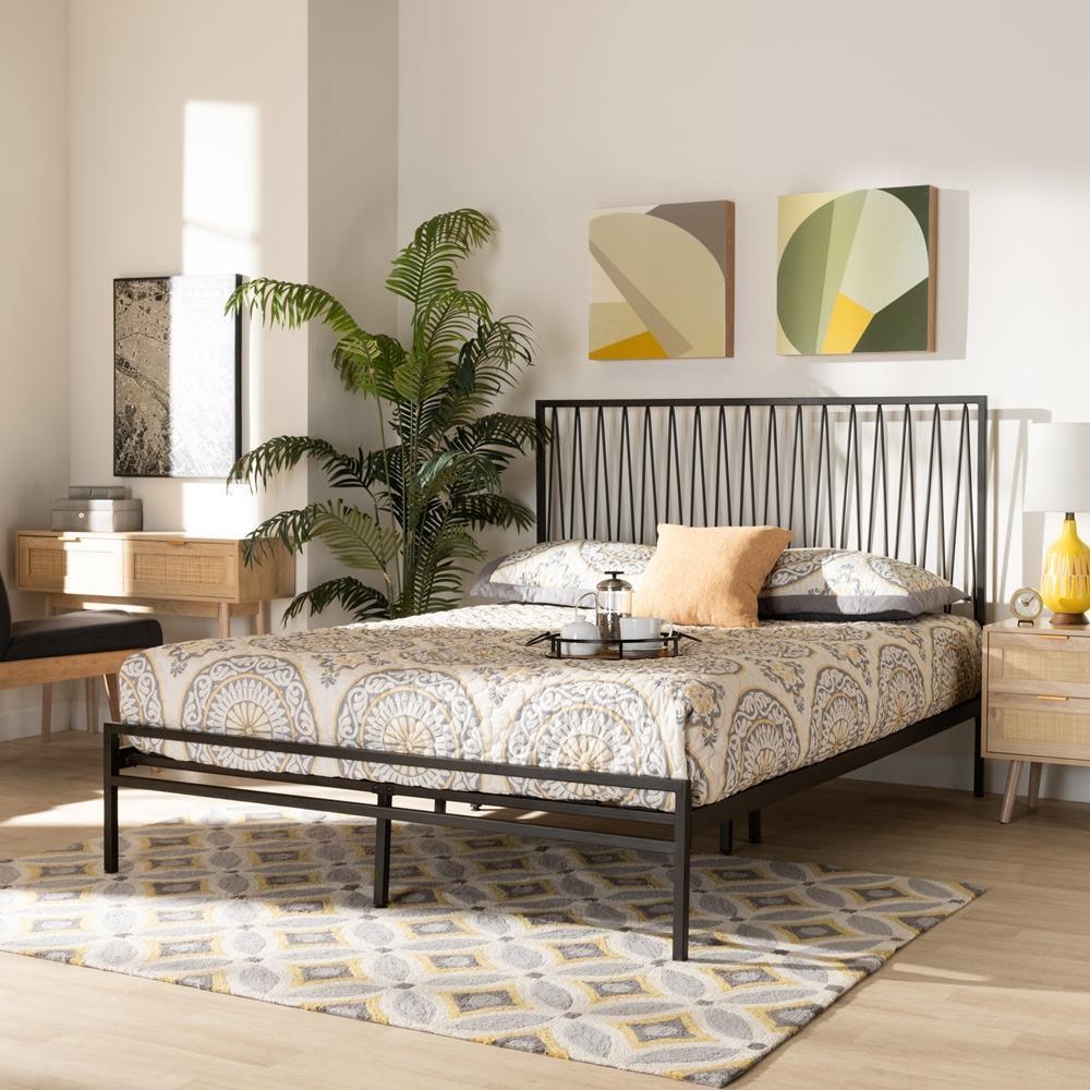 Jeanette Modern and Contemporary Black Finished Metal Queen Size Platform Bed FredCo