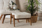 Jeanine Japandi Cream Boucle Fabric and Walnut Brown Finished Rubberwood Ottoman Footstool FredCo