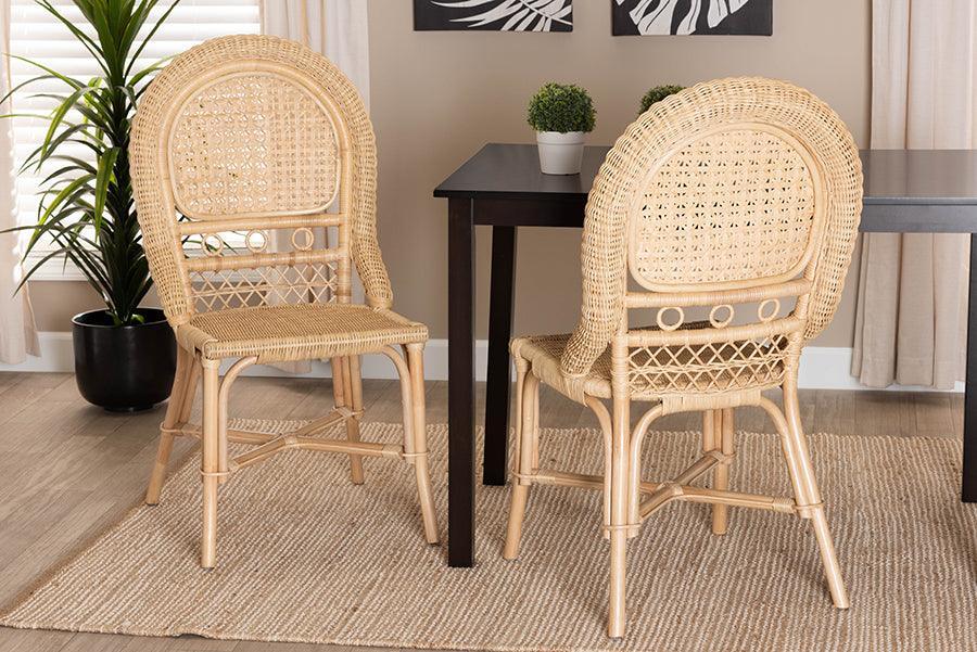 Jelita Modern Bohemian Natural Brown Rattan Dining Chair FredCo
