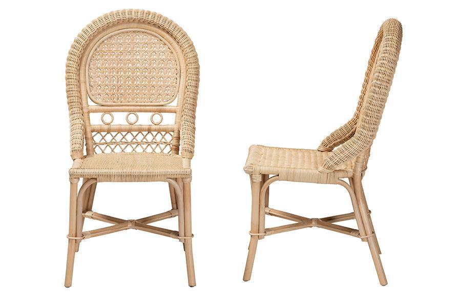 Jelita Modern Bohemian Natural Brown Rattan Dining Chair FredCo
