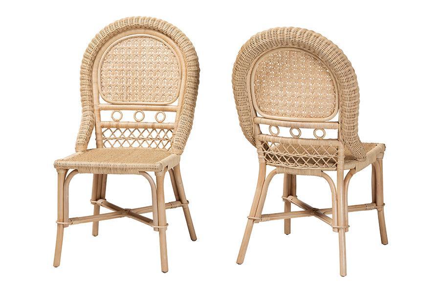 Jelita Modern Bohemian Natural Brown Rattan Dining Chair FredCo