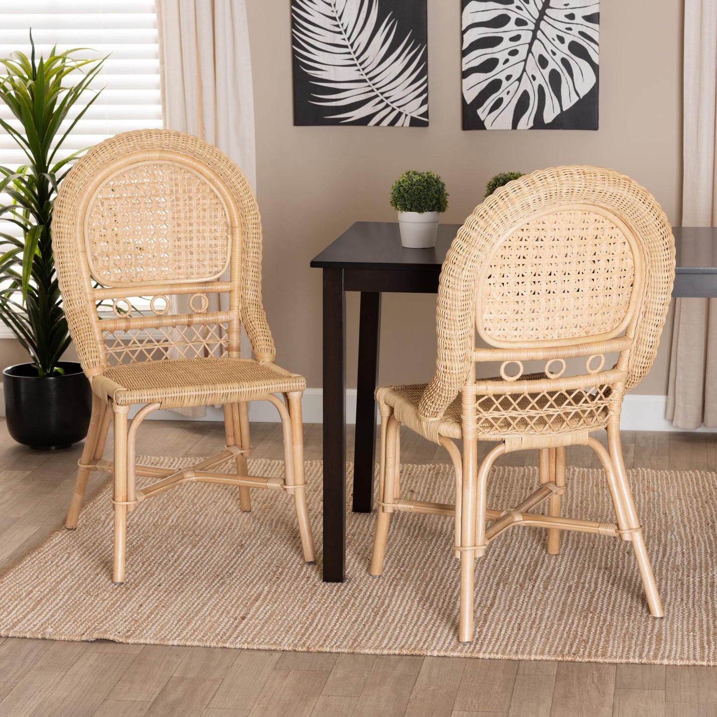Jelita Modern Bohemian Natural Brown Rattan Dining Chair FredCo