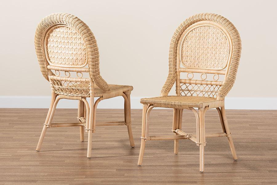 Jelita Modern Bohemian Natural Brown Rattan Dining Chair FredCo