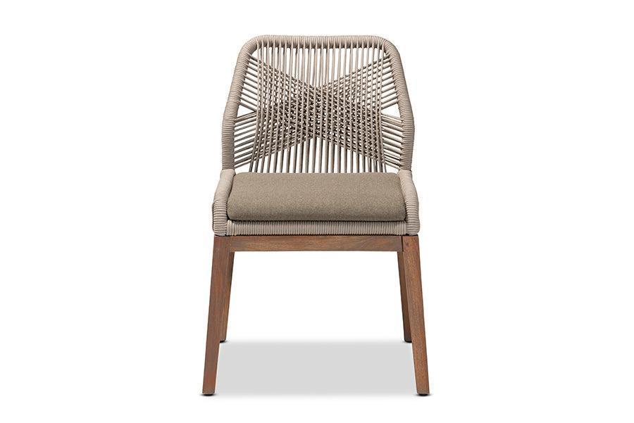 Jennifer Mid-Century Transitional Grey Woven Rope Mahogany Dining Side Chair FredCo