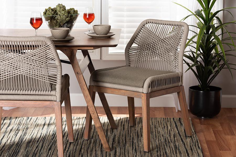 Jennifer Mid-Century Transitional Grey Woven Rope Mahogany Dining Side Chair FredCo