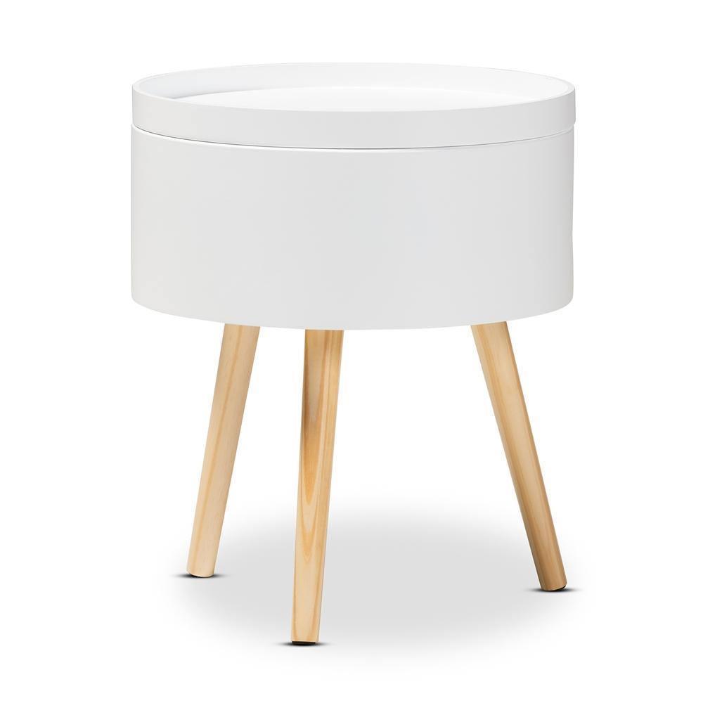 Jessen Mid-Century Modern White Wood Nightstand with Removable Top FredCo