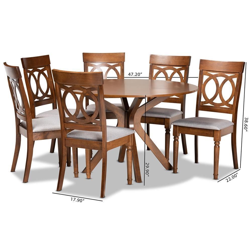 Jessie Modern and Contemporary Grey Fabric Upholstered and Walnut Brown Finished Wood 7-Piece Dining Set FredCo