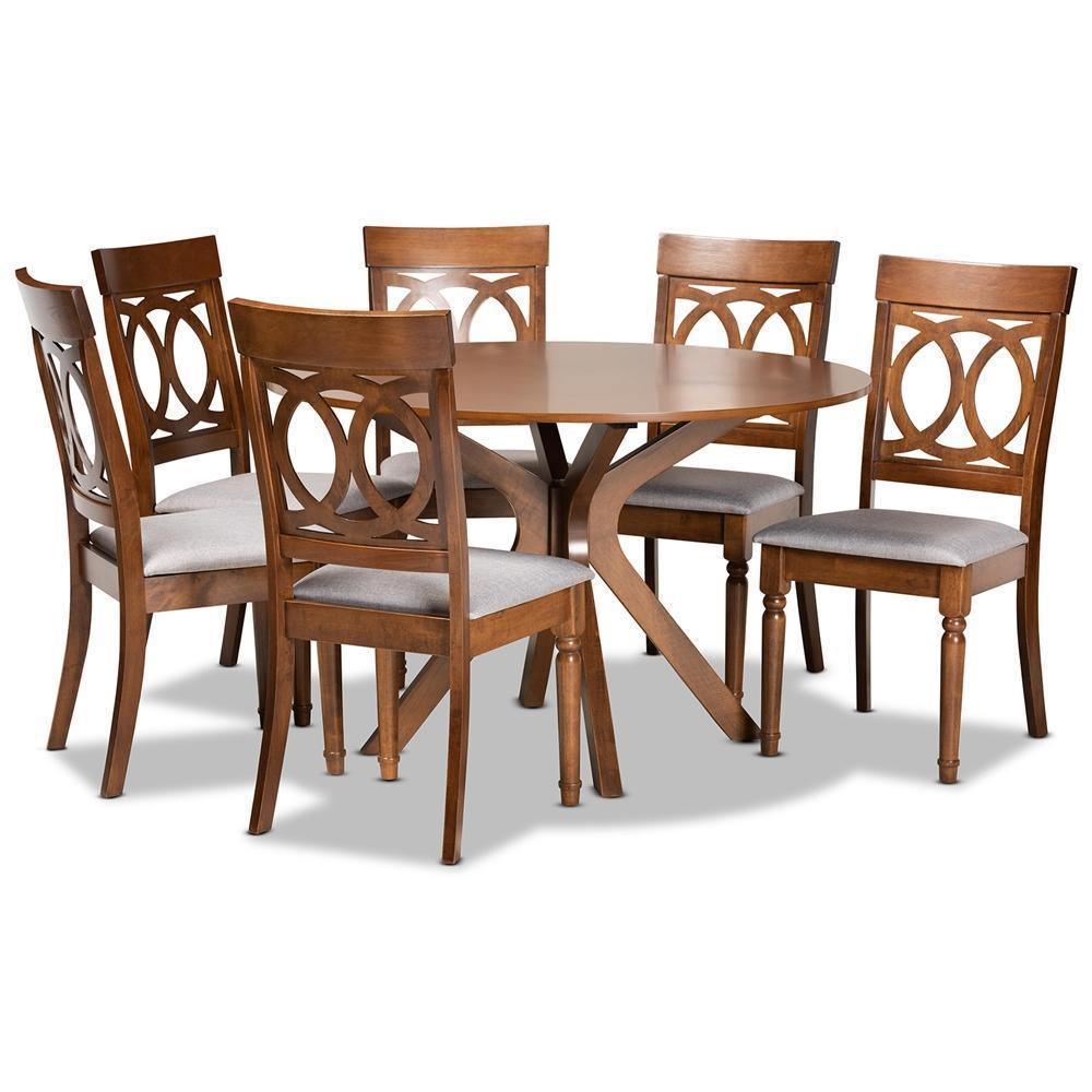 Jessie Modern and Contemporary Grey Fabric Upholstered and Walnut Brown Finished Wood 7-Piece Dining Set FredCo