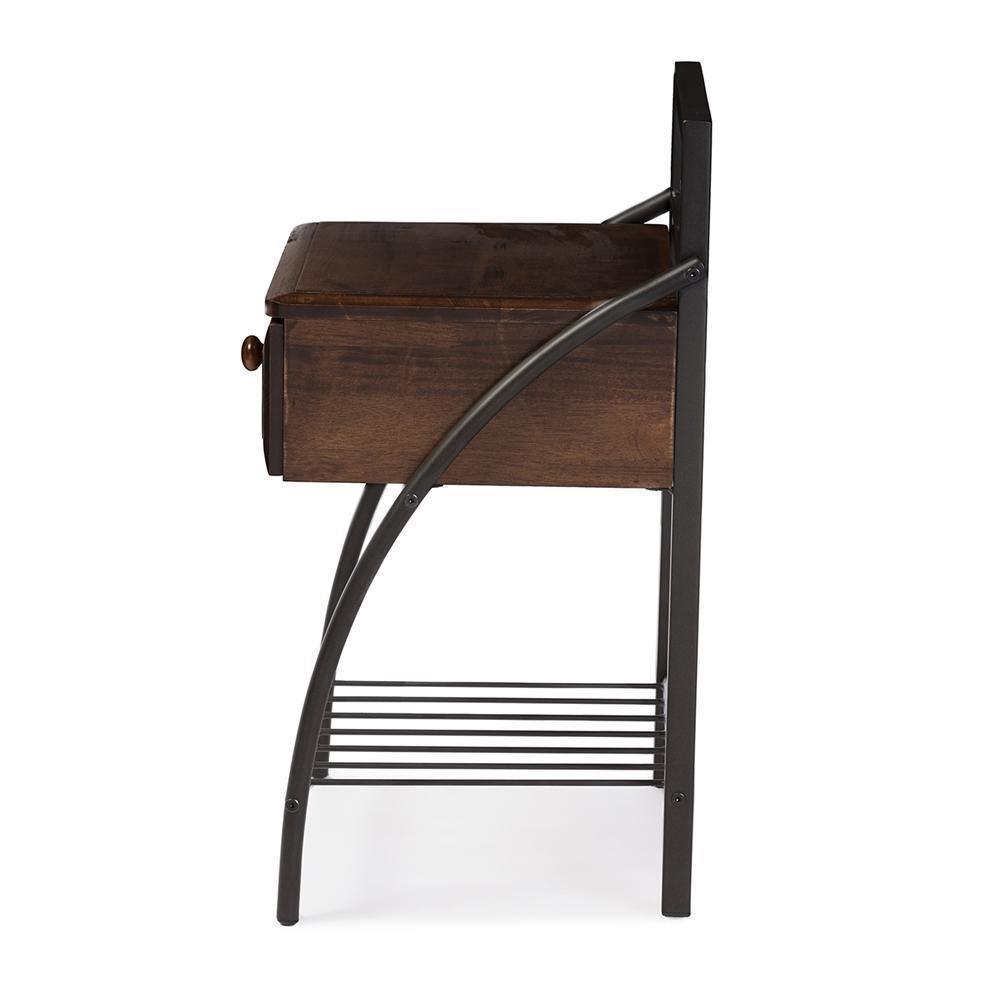 Jevenci Vintage Antique Dark Bronze Metal and Walnut Wood 1-drawer Nightstand FredCo