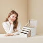 Jewelry Box with Glass Lid, 3 Drawer, White FredCo