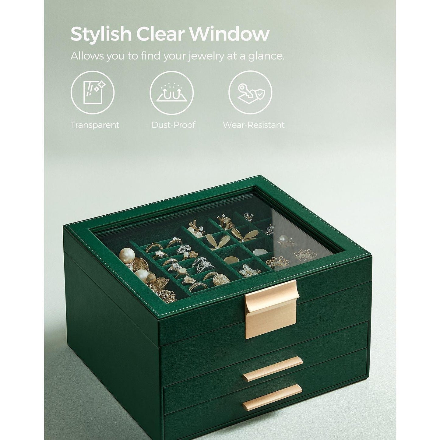 Jewelry Box with Glass Lid Forest Green FredCo