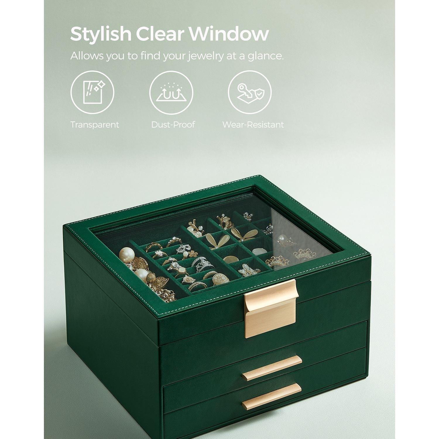 Jewelry Box with Glass Lid Forest Green FredCo
