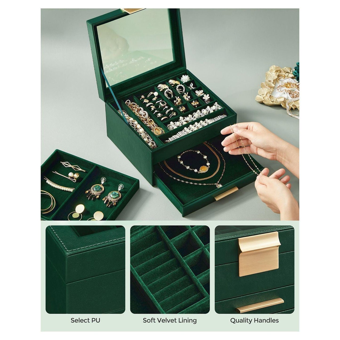 Jewelry Box with Glass Lid Forest Green FredCo