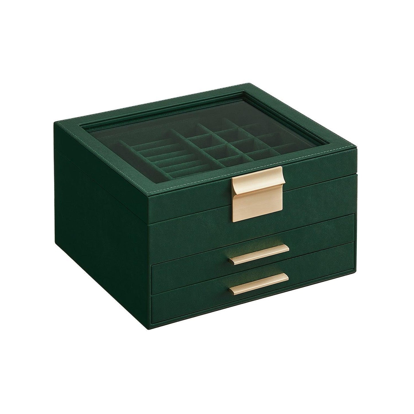 Jewelry Box with Glass Lid Forest Green FredCo