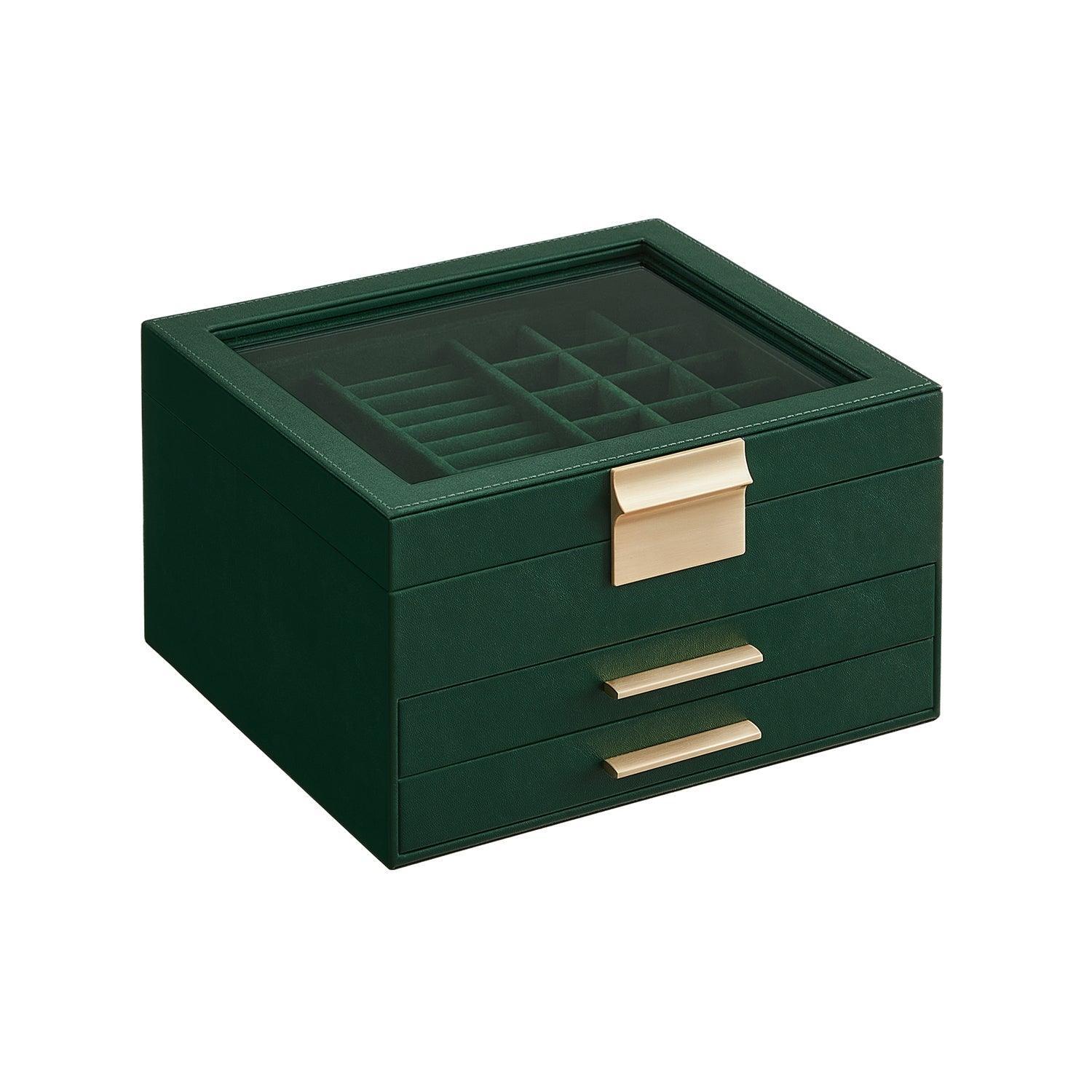 Jewelry Box with Glass Lid Forest Green FredCo
