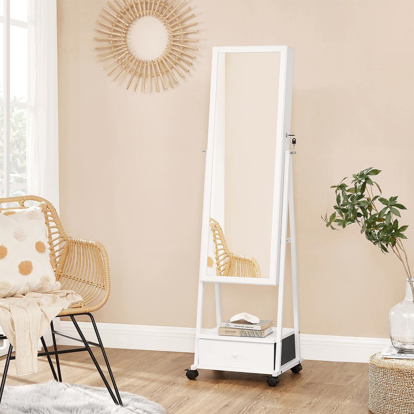 Jewelry Cabinet Floor Standing Distressed White 60" FredCo