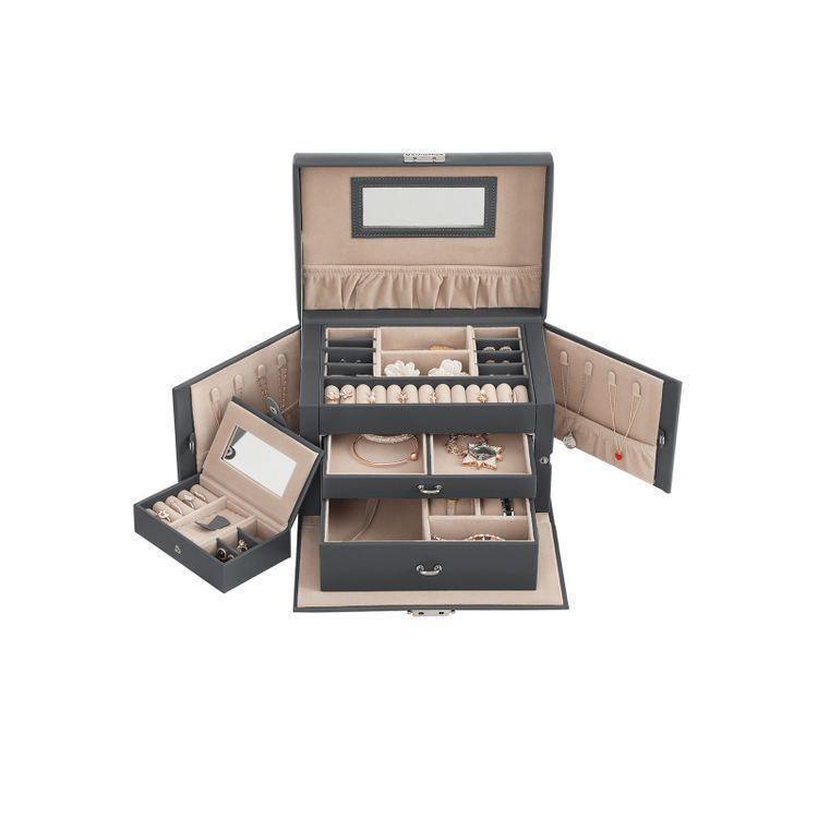 Jewelry Organizer Case with 2 Drawers Gray FredCo