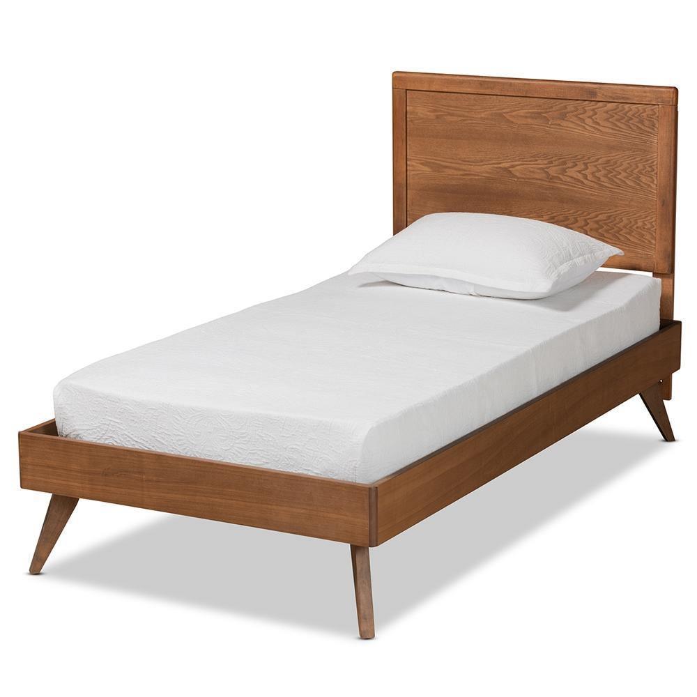 Jiro Mid-Century Modern Walnut Brown Finished Wood Twin Size Platform Bed FredCo