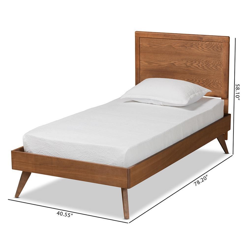 Jiro Mid-Century Modern Walnut Brown Finished Wood Twin Size Platform Bed FredCo