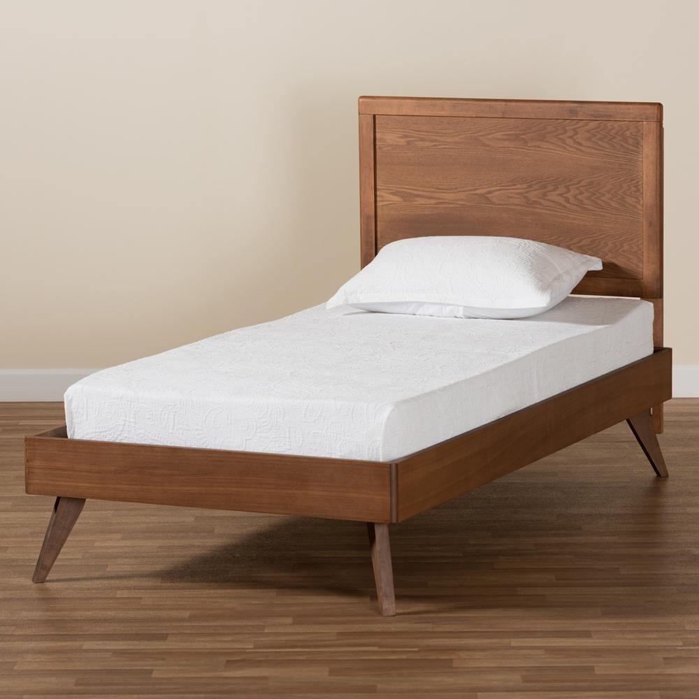 Jiro Mid-Century Modern Walnut Brown Finished Wood Twin Size Platform Bed FredCo