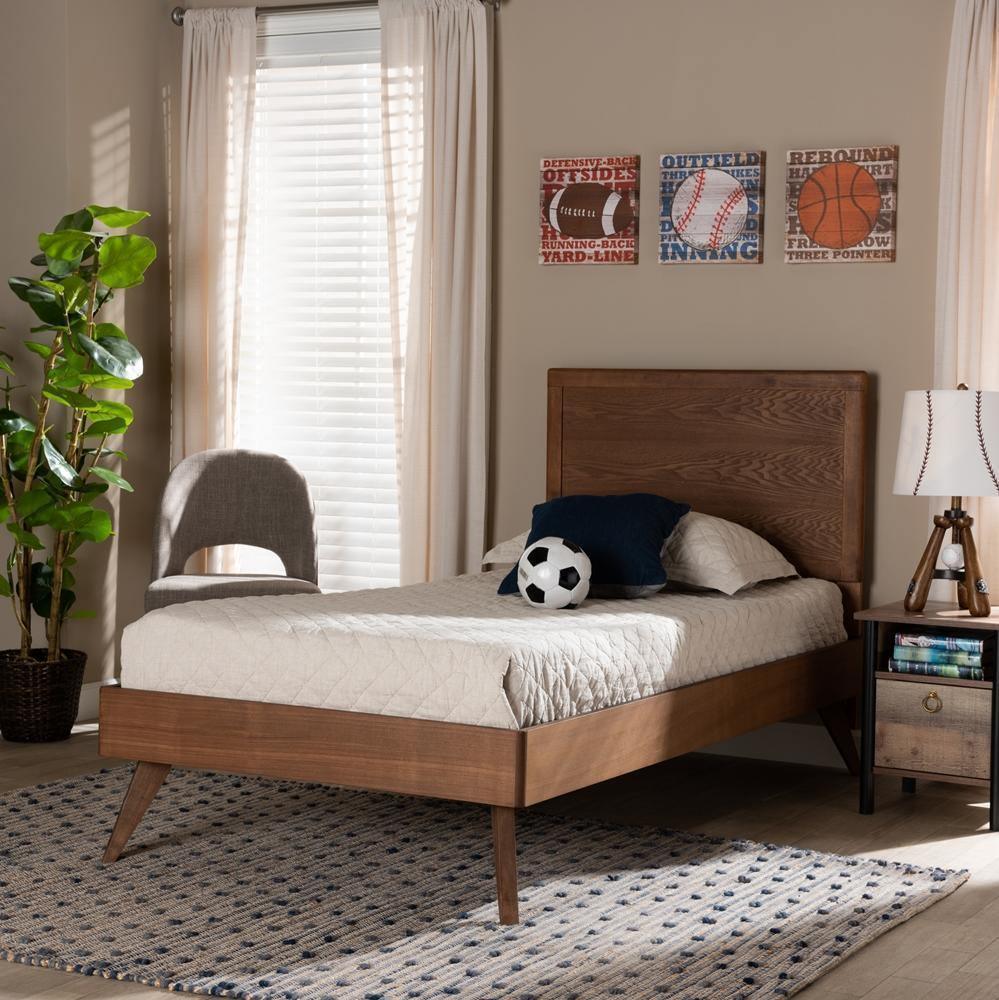 Jiro Mid-Century Modern Walnut Brown Finished Wood Twin Size Platform Bed FredCo