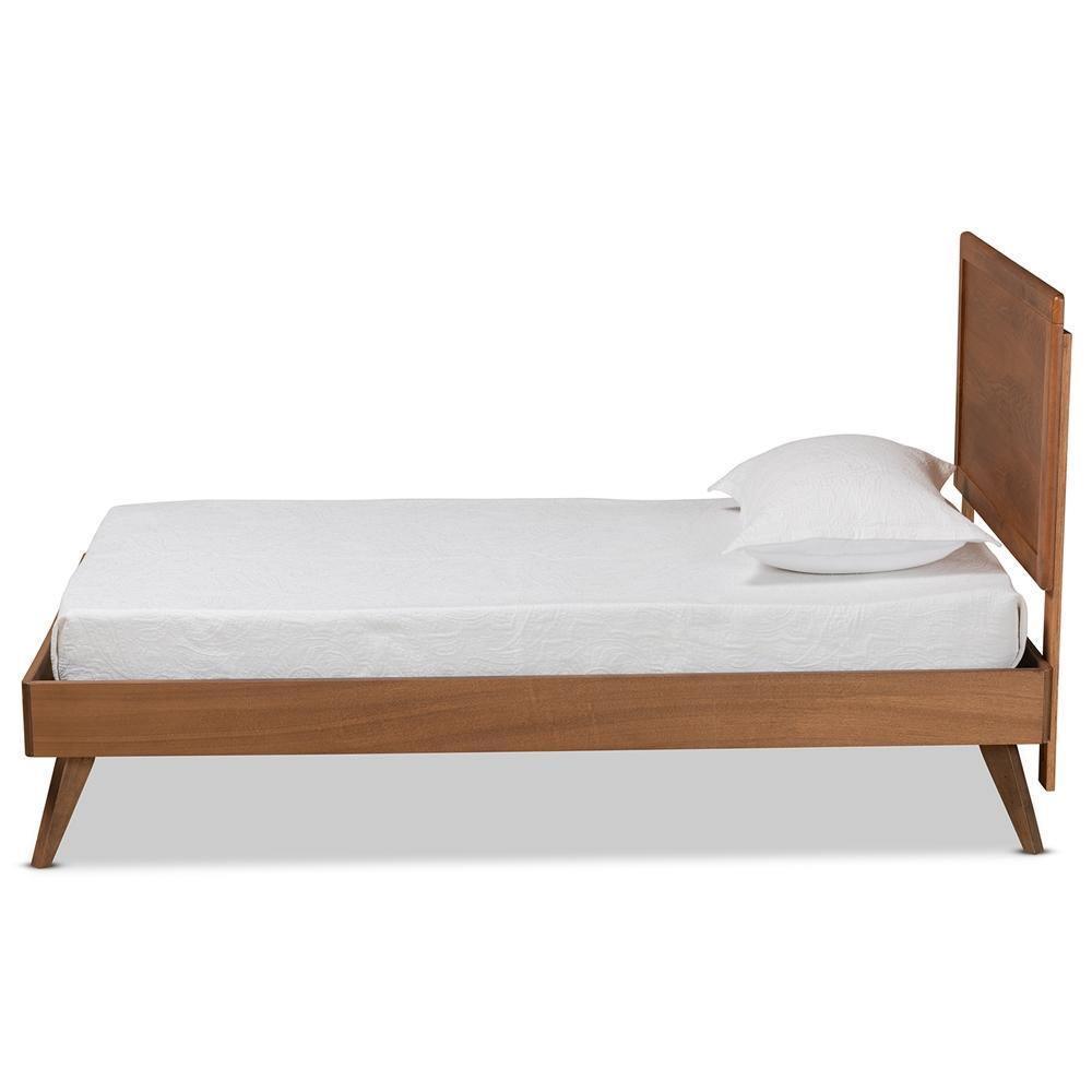 Jiro Mid-Century Modern Walnut Brown Finished Wood Twin Size Platform Bed FredCo