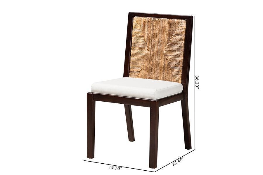 Joana Modern Bohemian Dark Brown Mahogany Wood and Natural Abaca Dining Side Chair (2) FredCo
