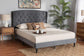 Joanna Modern and Contemporay Grey Velvet Fabric Upholstered and Dark Brown Finished Wood King Size Platform Bed FredCo