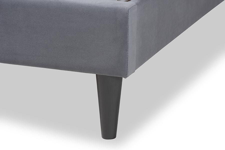 Joanna Modern and Contemporay Grey Velvet Fabric Upholstered and Dark Brown Finished Wood King Size Platform Bed FredCo