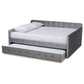 Jona Modern and Contemporary Transitional Grey Velvet Fabric Upholstered and Button Tufted Queen Size Daybed with Trundle FredCo