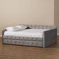 Jona Modern and Contemporary Transitional Grey Velvet Fabric Upholstered and Button Tufted Queen Size Daybed with Trundle FredCo