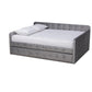 Jona Modern and Contemporary Transitional Grey Velvet Fabric Upholstered and Button Tufted Queen Size Daybed with Trundle FredCo
