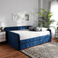 Jona Modern and Contemporary Transitional Navy Blue Velvet Fabric Upholstered and Button Tufted Full Size Daybed with Trundle FredCo