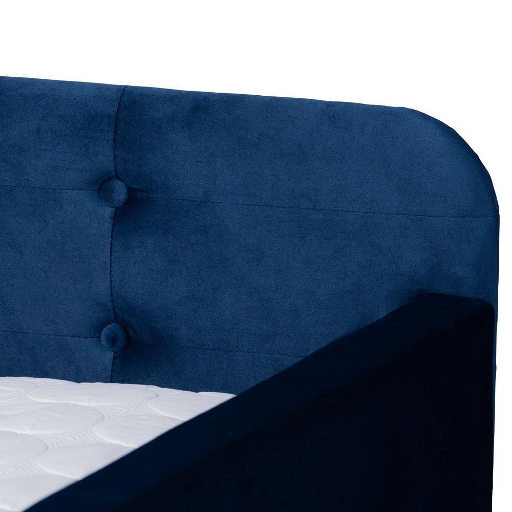 Jona Modern and Contemporary Transitional Navy Blue Velvet Fabric Upholstered and Button Tufted Full Size Daybed with Trundle FredCo