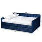 Jona Modern and Contemporary Transitional Navy Blue Velvet Fabric Upholstered and Button Tufted Full Size Daybed with Trundle FredCo