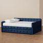 Jona Modern and Contemporary Transitional Navy Blue Velvet Fabric Upholstered and Button Tufted Full Size Daybed with Trundle FredCo