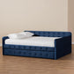 Jona Modern and Contemporary Transitional Navy Blue Velvet Fabric Upholstered and Button Tufted Queen Size Daybed with Trundle FredCo