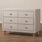 Jonesy Mid-Century Beige Linen Upholstered 6-Drawer Dresser FredCo