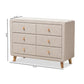Jonesy Mid-Century Beige Linen Upholstered 6-Drawer Dresser FredCo