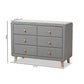 Jonesy Mid-Century Grey Fabric Upholstered 6-Drawer Dresser FredCo